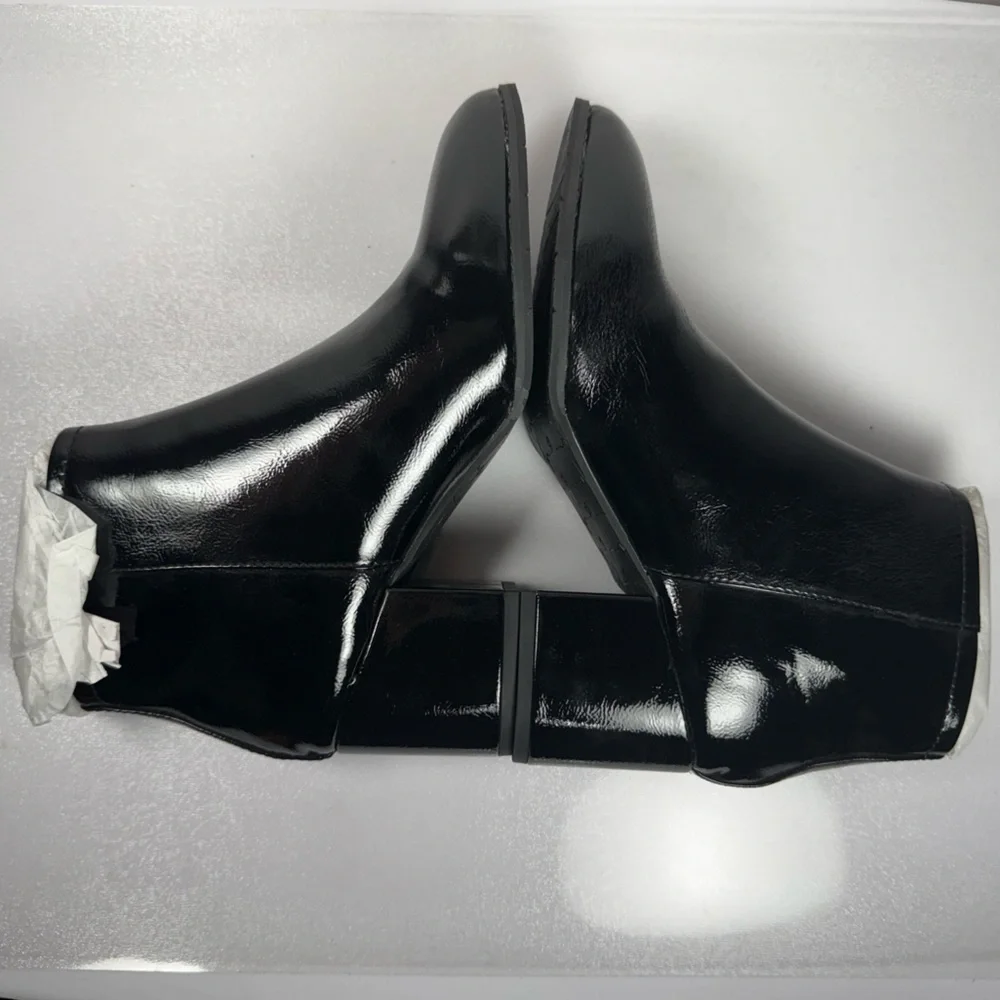 NEW BC Women's Lucky Day Ankle Boot Chunky Heel Bootie in Patent Black Size 7 - Picture 9 of 10